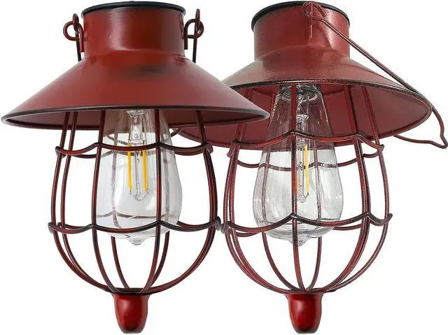 Alt view image 2 of 7 - YAKii 2 Pack Solar Lantern Hanging Waterproof Outdoor Metal Solar Lamp with Warm White Light Decorate for Yard Garden Pathway Patio Porch Decor (Red)