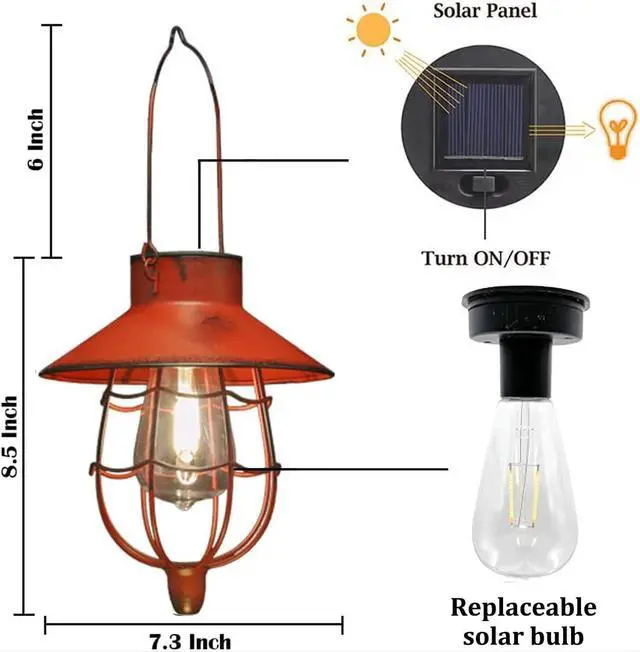 Alt view image 3 of 7 - YAKii 2 Pack Solar Lantern Hanging Waterproof Outdoor Metal Solar Lamp with Warm White Light Decorate for Yard Garden Pathway Patio Porch Decor (Red)