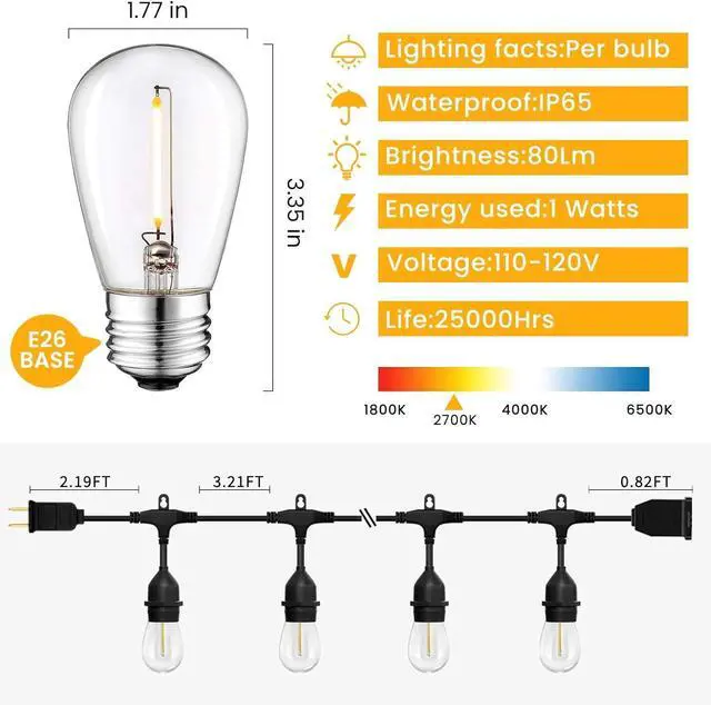Alt view image 2 of 7 - Outdoor String Lights,150FT String Lights for Outside with 45+3 Shatterproof S14 LED Bulbs,Outdoor Lights for Backyard,Market,Bistro,2700K WarmWhite (3-Pack)