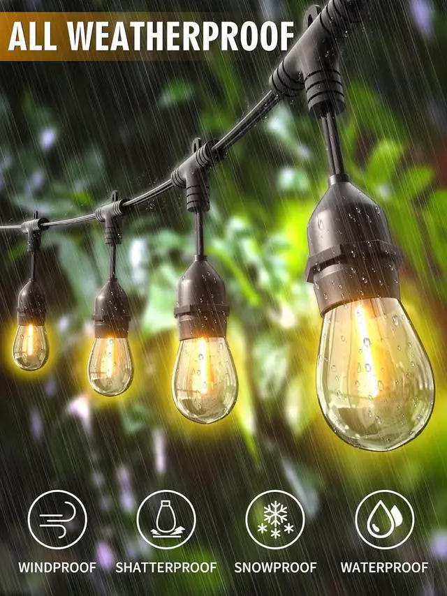 Alt view image 3 of 7 - Outdoor String Lights,150FT String Lights for Outside with 45+3 Shatterproof S14 LED Bulbs,Outdoor Lights for Backyard,Market,Bistro,2700K WarmWhite (3-Pack)