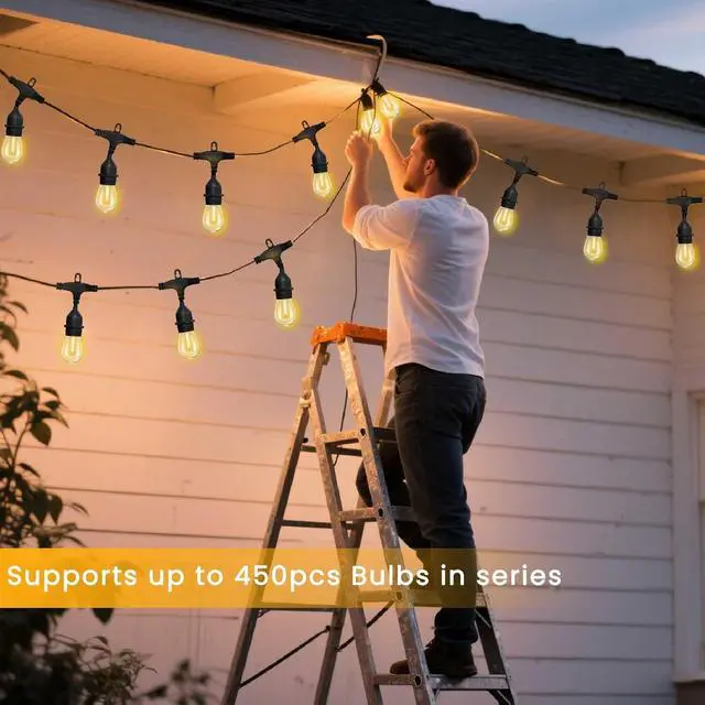 Alt view image 4 of 7 - Outdoor String Lights,150FT String Lights for Outside with 45+3 Shatterproof S14 LED Bulbs,Outdoor Lights for Backyard,Market,Bistro,2700K WarmWhite (3-Pack)