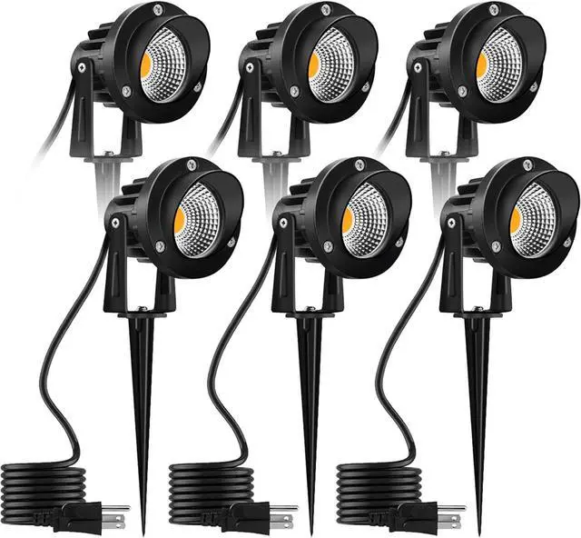 Main image of Romwish 120V LED Landscape Lights, 10W 120V Outdoor Landscape Lighting with Ground Spike, 3000K Warm White, IP65 Waterproof Outdoor Spotlight for Lawn, Garden, Yard, Flag Light (Pack of 6)