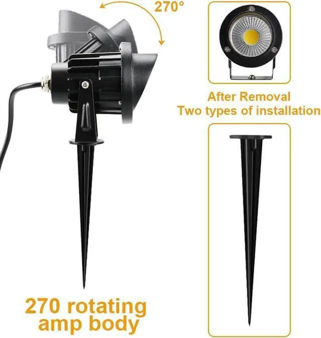 Alt view image 4 of 7 - Romwish 120V LED Landscape Lights, 10W 120V Outdoor Landscape Lighting with Ground Spike, 3000K Warm White, IP65 Waterproof Outdoor Spotlight for Lawn, Garden, Yard, Flag Light (Pack of 6)