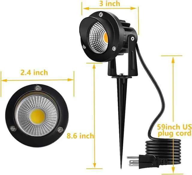 Alt view image 5 of 7 - Romwish 120V LED Landscape Lights, 10W 120V Outdoor Landscape Lighting with Ground Spike, 3000K Warm White, IP65 Waterproof Outdoor Spotlight for Lawn, Garden, Yard, Flag Light (Pack of 6)