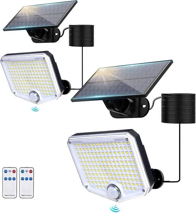 Main image of 153 LED Solar Wall Lights, 180°Beam Angle Solar Security Lights Outdoor, Solar Powered Motion Sensor Lights Outside with Remote, Waterproof Flood Light for Porch, Patio,Yard,Garage,2 Pack