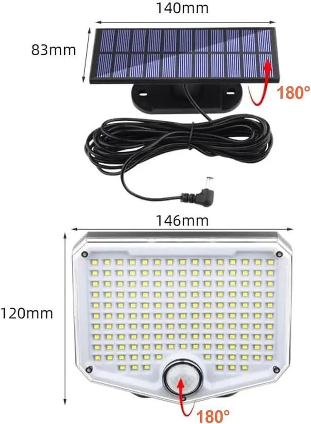 Alt view image 2 of 6 - 153 LED Solar Wall Lights, 180°Beam Angle Solar Security Lights Outdoor, Solar Powered Motion Sensor Lights Outside with Remote, Waterproof Flood Light for Porch, Patio,Yard,Garage,2 Pack