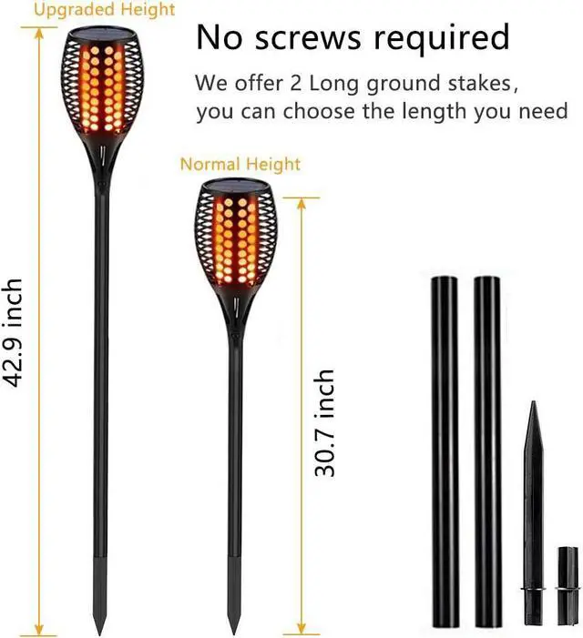 Alt view image 2 of 7 - Aityvert Upgraded Solar Torch Lights 43 inches Flickering Dancing Flames Waterproof Outdoor Landscape Decorations Lighting Dusk to Dawn Auto On/Off Solar Lights for Halloween Christmas 2-Pack