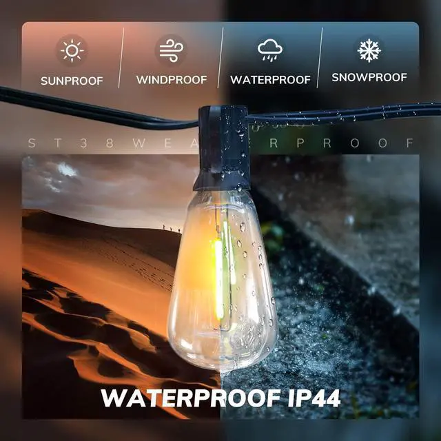 Alt view image 3 of 7 - Achin String Lights for Outside 400FT(100ft*4) 2200K Warm Edison String Lights with 200+12 LED Vintage ST38 Bulbs Shatterproof Patio Lights Outdoor Waterproof for Yard Market Bistro Gazebo