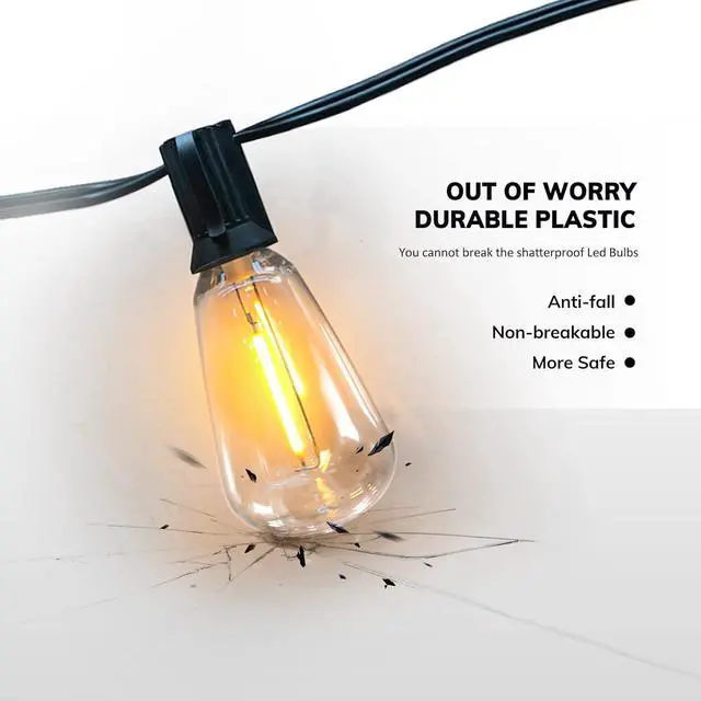 Alt view image 4 of 7 - Achin String Lights for Outside 400FT(100ft*4) 2200K Warm Edison String Lights with 200+12 LED Vintage ST38 Bulbs Shatterproof Patio Lights Outdoor Waterproof for Yard Market Bistro Gazebo