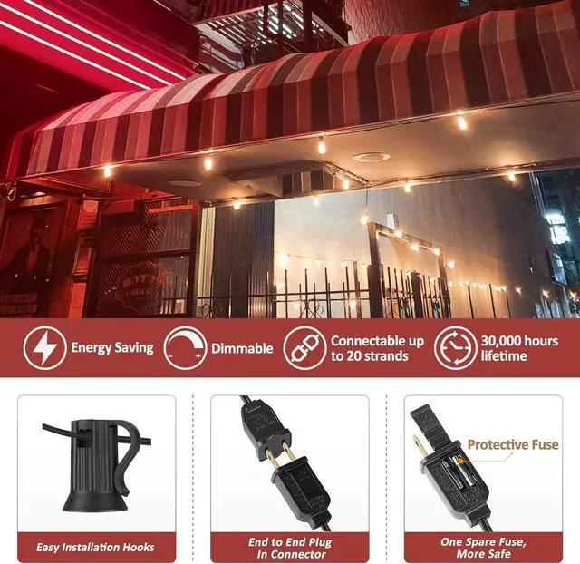 Alt view image 5 of 7 - Achin String Lights for Outside 400FT(100ft*4) 2200K Warm Edison String Lights with 200+12 LED Vintage ST38 Bulbs Shatterproof Patio Lights Outdoor Waterproof for Yard Market Bistro Gazebo