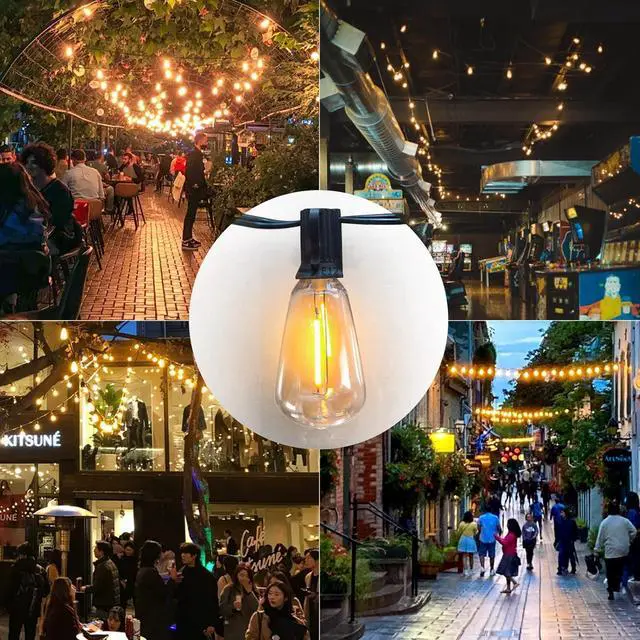 Alt view image 6 of 7 - Achin String Lights for Outside 400FT(100ft*4) 2200K Warm Edison String Lights with 200+12 LED Vintage ST38 Bulbs Shatterproof Patio Lights Outdoor Waterproof for Yard Market Bistro Gazebo