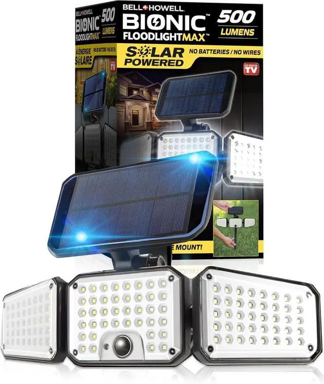 Main image of Bell+Howell Bionic Flood Light AS SEEN ON TV, 500 Lumen Deluxe Version Bionic Floodlight, LED Solar Flood Lights Outdoor Motion Sensor Waterproof Solar Security Lights with 360° 3 Panel Design
