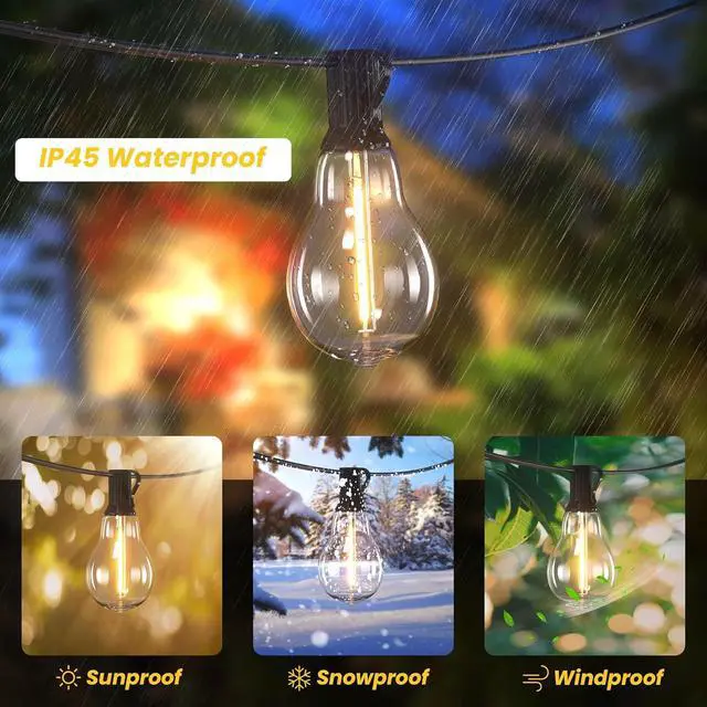 Alt view image 2 of 6 - DAMAING Outdoor String Lights 120FT Waterproof Patio String Lights with 63 Shatterproof Dimmable A39 LED Bulbs, Connectable Outdoor Lighting for Backyard Porch Bistro and Balcony 2200K Black Cord