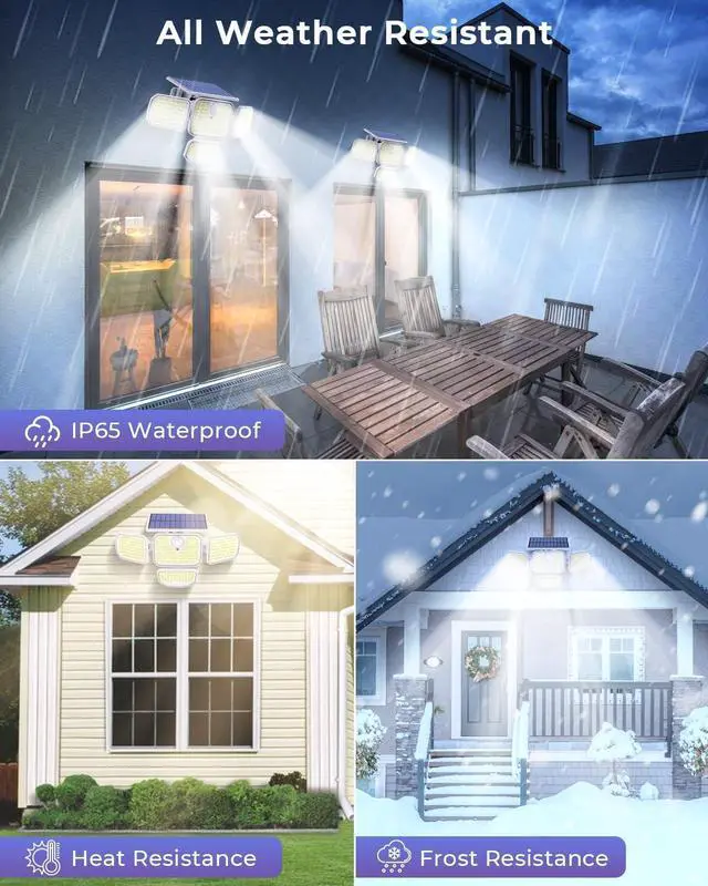 Alt view image 7 of 7 - 286 LED Solar Motion Lights Outdoor 2 Pack, 4 Heads Solar Security Lights Waterproof IP65 Waterproof Motion Sensor Light with Remote Control, 3 Modes Flood Light for Garage Yard White