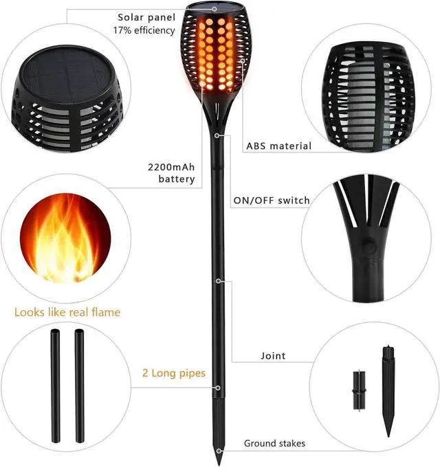 Alt view image 7 of 7 - Aityvert Upgraded Solar Torch Lights 43 inches Flickering Dancing Flames Waterproof Outdoor Landscape Decorations Lighting Dusk to Dawn Auto On/Off Solar Lights for Halloween Christmas 2-Pack