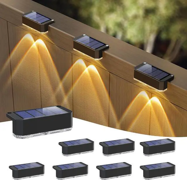 Main image of Peasur Solar Fence Lights Outdoor 8 Pack, Deck Light Solar Powered, Waterproof LED Step Lights for Railing Yard Patio Outside Wall(Warm White)