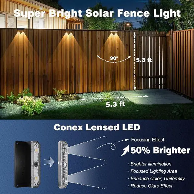 Alt view image 2 of 6 - Peasur Solar Fence Lights Outdoor 8 Pack, Deck Light Solar Powered, Waterproof LED Step Lights for Railing Yard Patio Outside Wall(Warm White)