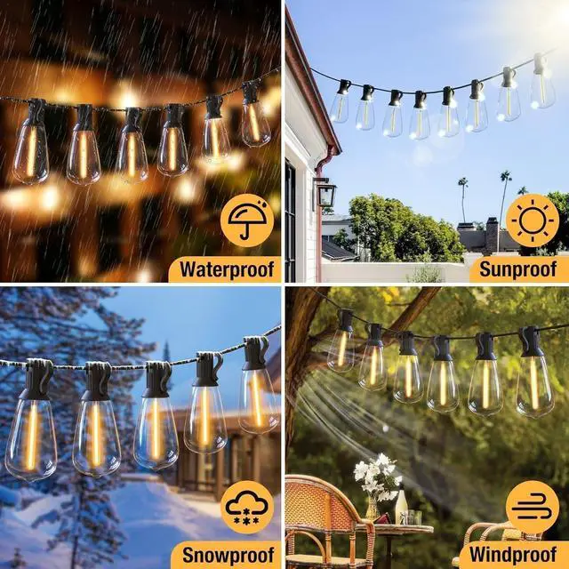 Alt view image 3 of 7 - litogo 120FT LED Outdoor String Lights with Dimmer, Waterproof Patio Lights with ST38 Vintage Edison Bulbs, Warm White Outside Hanging Light with Timer for Yard Gazebo Party