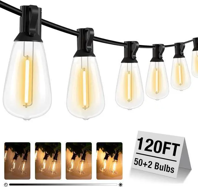 Main image of litogo 120FT LED Outdoor String Lights with Dimmer, Waterproof Patio Lights with ST38 Vintage Edison Bulbs, Warm White Outside Hanging Light with Timer for Yard Gazebo Party
