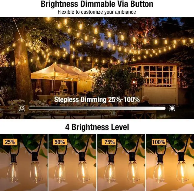 Alt view image 2 of 7 - litogo 120FT LED Outdoor String Lights with Dimmer, Waterproof Patio Lights with ST38 Vintage Edison Bulbs, Warm White Outside Hanging Light with Timer for Yard Gazebo Party