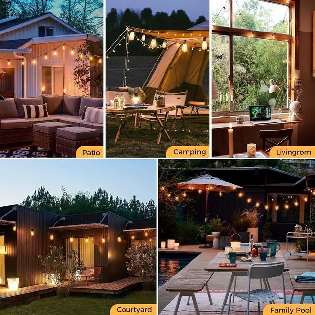 Alt view image 6 of 7 - litogo 120FT LED Outdoor String Lights with Dimmer, Waterproof Patio Lights with ST38 Vintage Edison Bulbs, Warm White Outside Hanging Light with Timer for Yard Gazebo Party