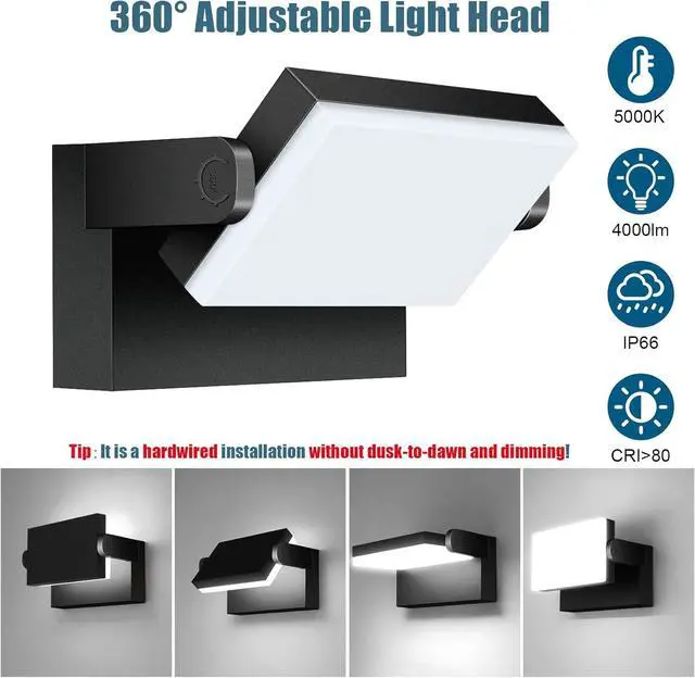 Alt view image 4 of 7 - 40W LED Wall Light, 4000LM 5000K 360° Wide-Angle Exterior Wall Floodlights, IP66 Waterproof Commercial Outdoor Wall Mount Fixture Wall Pack Security Ideal Lighting for Garage(4 Packs)