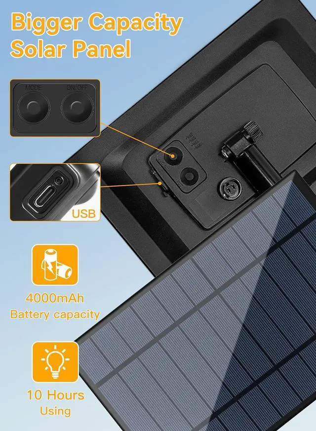 Alt view image 5 of 7 - Ollny 50+2 LEDs ST38 Solar String Lights, 100 FT USB & Solar Dual Charging Outdoor String Lights, 3 Modes 5 Timers 10 Brightness 2200K Waterproof Patio Lights for Porch Garden Market Bistro Camping