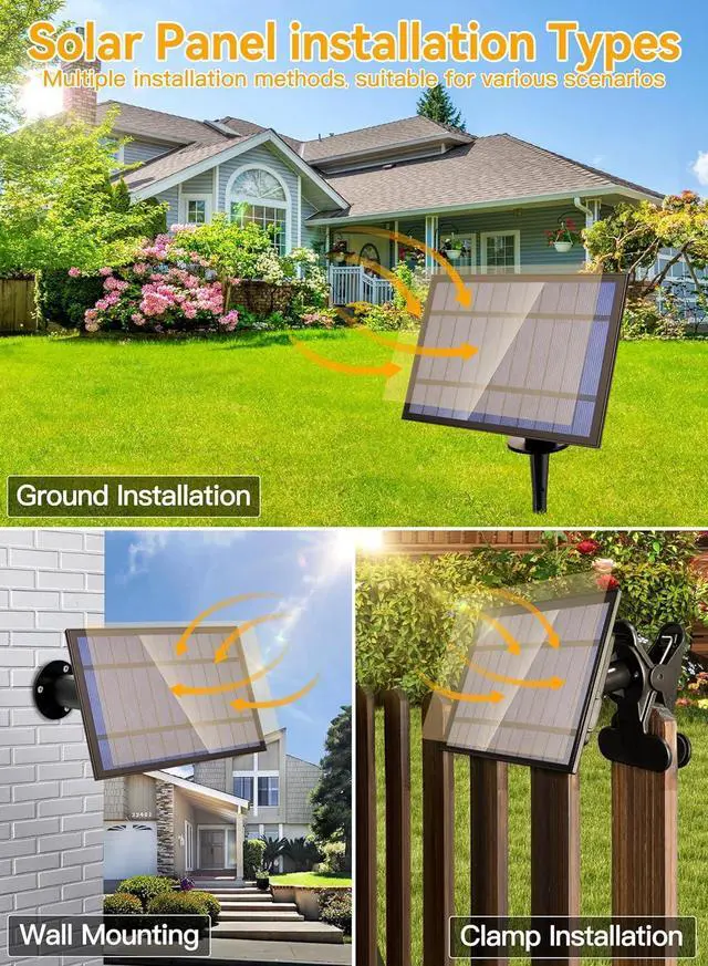 Alt view image 7 of 7 - Ollny 50+2 LEDs ST38 Solar String Lights, 100 FT USB & Solar Dual Charging Outdoor String Lights, 3 Modes 5 Timers 10 Brightness 2200K Waterproof Patio Lights for Porch Garden Market Bistro Camping