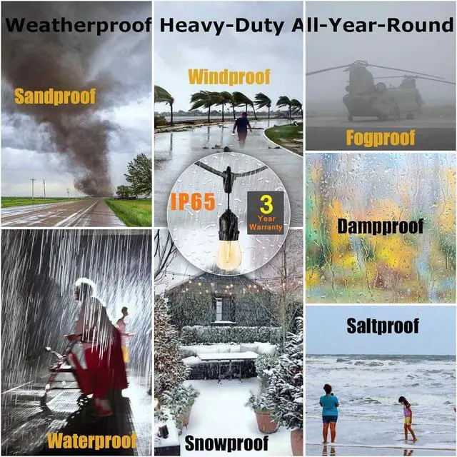 Alt view image 3 of 5 - Outdoor String Lights for Outside LED 150 FT Shatterproof Patio Lights with 50 Waterproof Bulbs for Outdoor Backyard Bistro Gazebo Lights, 2-Pack