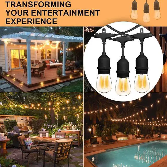 Alt view image 2 of 7 - Banord Outdoor String Lights Commercial Grade 96ft Waterproof with 30 S14 Shatterproof Dimmable LED Bulbs, Heavy Duty Hanging Lights for Patio Garden Backyard Decoration, 2W 2x48ft Strands
