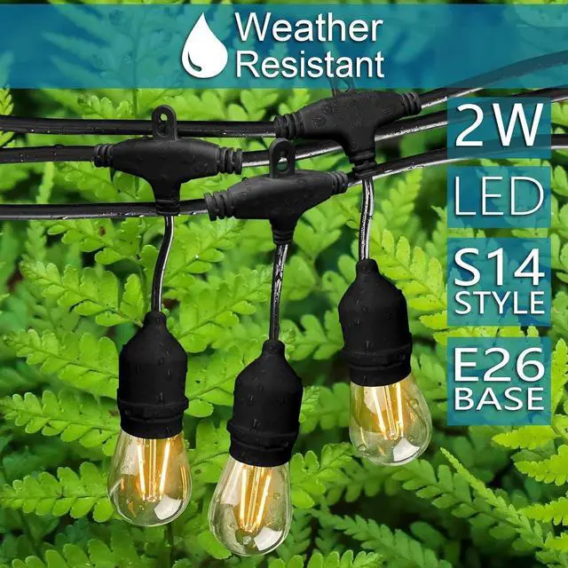 Alt view image 3 of 7 - Banord Outdoor String Lights Commercial Grade 96ft Waterproof with 30 S14 Shatterproof Dimmable LED Bulbs, Heavy Duty Hanging Lights for Patio Garden Backyard Decoration, 2W 2x48ft Strands