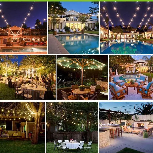 Alt view image 6 of 7 - Banord Outdoor String Lights Commercial Grade 96ft Waterproof with 30 S14 Shatterproof Dimmable LED Bulbs, Heavy Duty Hanging Lights for Patio Garden Backyard Decoration, 2W 2x48ft Strands
