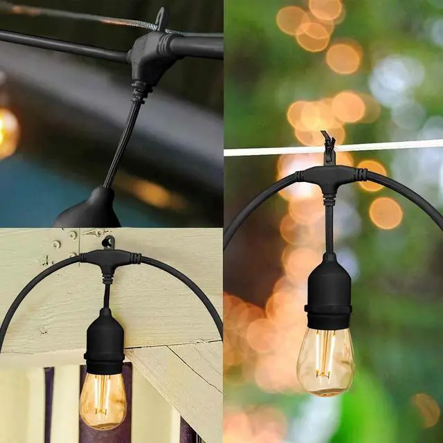Alt view image 5 of 7 - Banord Outdoor String Lights Commercial Grade 96ft Waterproof with 30 S14 Shatterproof Dimmable LED Bulbs, Heavy Duty Hanging Lights for Patio Garden Backyard Decoration, 2W 2x48ft Strands