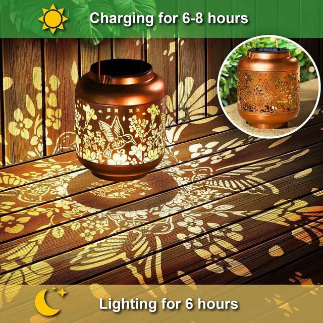 Alt view image 3 of 6 - Birthday Gifts for Women Mom Grandma Solar Lantern Outdoor Waterproof, Gardening Gifts for Women, Hummingbird Garden Decor Hanging Solar Lights Yard Decorations Outdoor, Backyard, Patio, Porch