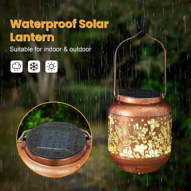 Alt view image 4 of 6 - Birthday Gifts for Women Mom Grandma Solar Lantern Outdoor Waterproof, Gardening Gifts for Women, Hummingbird Garden Decor Hanging Solar Lights Yard Decorations Outdoor, Backyard, Patio, Porch