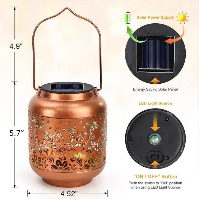 Alt view image 6 of 6 - Birthday Gifts for Women Mom Grandma Solar Lantern Outdoor Waterproof, Gardening Gifts for Women, Hummingbird Garden Decor Hanging Solar Lights Yard Decorations Outdoor, Backyard, Patio, Porch