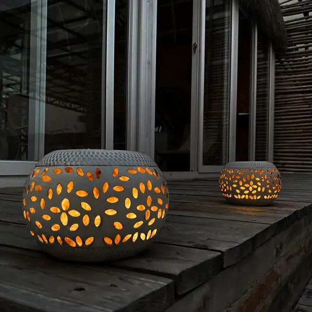 Alt view image 4 of 7 - Solar Table Lanterns Outdoor Waterproof-2PACK Dancing Flickering Flame Solar Lights,White Metal Desktop Decorative Lamps for Gifts for Women Mom Desk Patio Garden Yard Decor