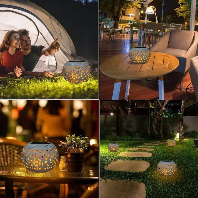 Alt view image 6 of 7 - Solar Table Lanterns Outdoor Waterproof-2PACK Dancing Flickering Flame Solar Lights,White Metal Desktop Decorative Lamps for Gifts for Women Mom Desk Patio Garden Yard Decor