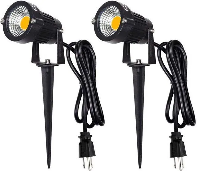 Main image of Landscape Outdoor,IP65 Waterproof Garden Spotlights,5W AC 120V Yard Flood Light,Metal Ground Stake Lawn,3200K LED Spotlight with 1.5M UL-Listed Cord and 3-Plug (2 Packs)