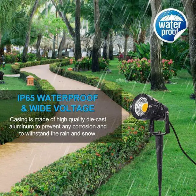 Alt view image 5 of 6 - Landscape Outdoor,IP65 Waterproof Garden Spotlights,5W AC 120V Yard Flood Light,Metal Ground Stake Lawn,3200K LED Spotlight with 1.5M UL-Listed Cord and 3-Plug (2 Packs)
