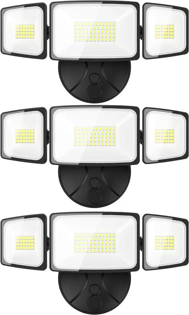 Main image of Onforu 3 Packs 60W Flood Lights Outdoor, 6000LM Brightness Security Lights,Switch Controlled, IP65 Waterproof, 6500K Exterior LED Flood Light with 3 Adjustable Heads for Yard Home
