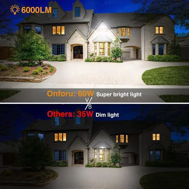 Alt view image 3 of 7 - Onforu 3 Packs 60W Flood Lights Outdoor, 6000LM Brightness Security Lights,Switch Controlled, IP65 Waterproof, 6500K Exterior LED Flood Light with 3 Adjustable Heads for Yard Home