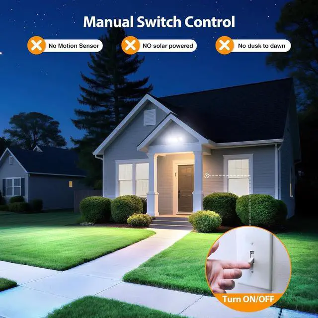 Alt view image 4 of 7 - Onforu 3 Packs 60W Flood Lights Outdoor, 6000LM Brightness Security Lights,Switch Controlled, IP65 Waterproof, 6500K Exterior LED Flood Light with 3 Adjustable Heads for Yard Home