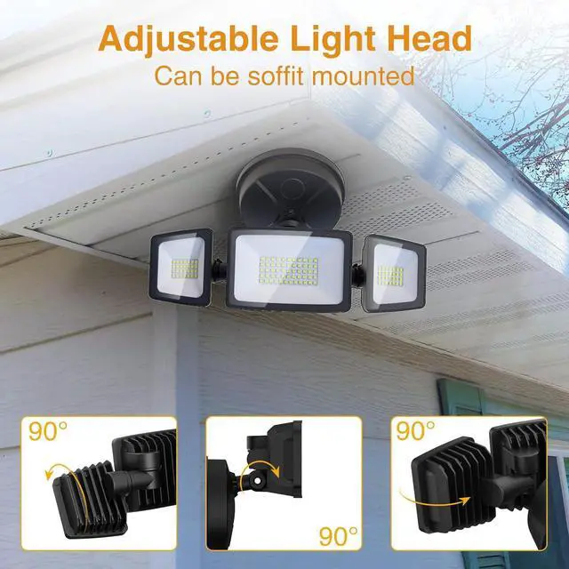 Alt view image 5 of 7 - Onforu 3 Packs 60W Flood Lights Outdoor, 6000LM Brightness Security Lights,Switch Controlled, IP65 Waterproof, 6500K Exterior LED Flood Light with 3 Adjustable Heads for Yard Home