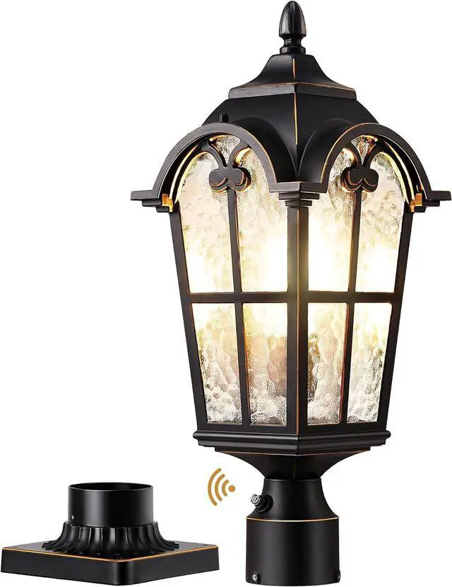 Main image of EDISHINE Large Size Dusk to Dawn Outdoor Post Light, 21.9'' H Pole Light Fixture with Pier Mount Base, Waterproof Exterior Lamp Post Lantern Head for Yard, Driveway, Fence, Black