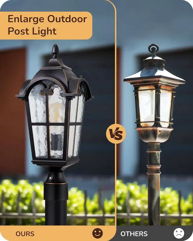 Alt view image 4 of 7 - EDISHINE Large Size Dusk to Dawn Outdoor Post Light, 21.9'' H Pole Light Fixture with Pier Mount Base, Waterproof Exterior Lamp Post Lantern Head for Yard, Driveway, Fence, Black