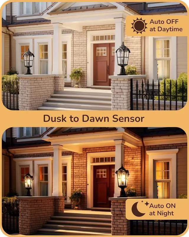 Alt view image 2 of 7 - EDISHINE Large Size Dusk to Dawn Outdoor Post Light, 21.9'' H Pole Light Fixture with Pier Mount Base, Waterproof Exterior Lamp Post Lantern Head for Yard, Driveway, Fence, Black