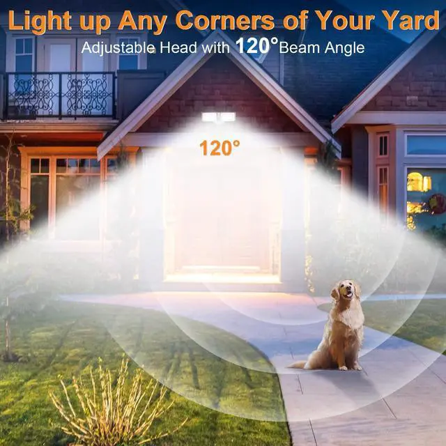 Alt view image 4 of 7 - 30W 3000 Lumen LED Dual-Head Flood Light Outdoor, Metal Exterior Metal Security Lights, 3000K/5000K Light, IP65 Waterproof Wall/Eave Mount Flood Light for Garage, Patio, Yard (White)