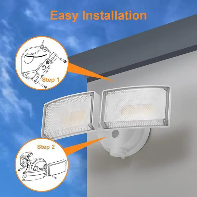 Alt view image 6 of 7 - 30W 3000 Lumen LED Dual-Head Flood Light Outdoor, Metal Exterior Metal Security Lights, 3000K/5000K Light, IP65 Waterproof Wall/Eave Mount Flood Light for Garage, Patio, Yard (White)