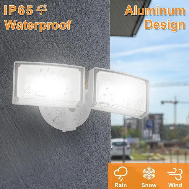 Alt view image 5 of 7 - 30W 3000 Lumen LED Dual-Head Flood Light Outdoor, Metal Exterior Metal Security Lights, 3000K/5000K Light, IP65 Waterproof Wall/Eave Mount Flood Light for Garage, Patio, Yard (White)